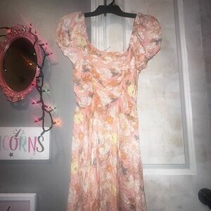 Liberty Love Pink Floral Puff Sleeve Mini Dress